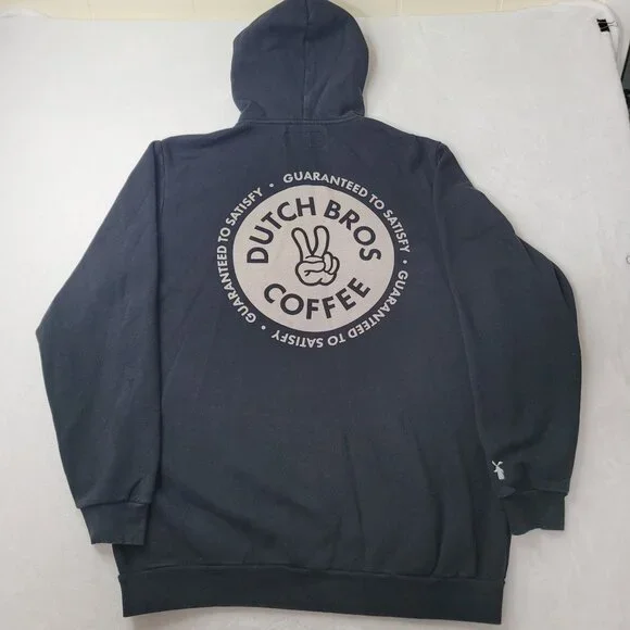 Dutch Bros Coffee "Peace Sign Logo" Men's Black Full-Zip Hoodie Size 2XL - Picture 2 of 12